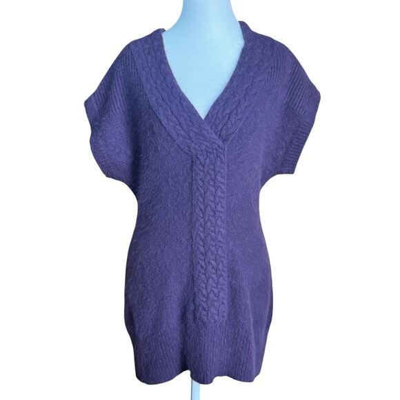 Y2K Purple Cable Knit Sweater Vest Dark Academia V-Neck Fuzzy Angora Blend Sz S - Picture 1 of 8